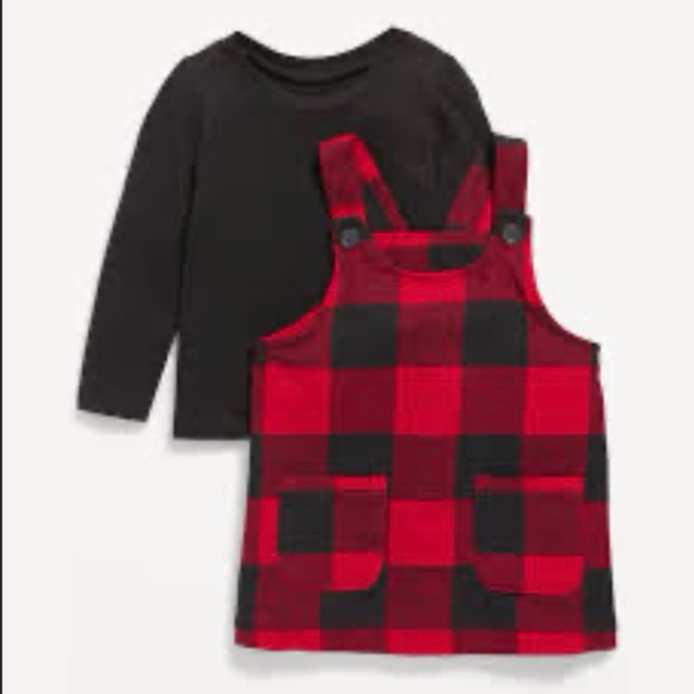Old Navy Buffalo Plaid Skirtall and Long Sleeve Jersey Top Set Size 12-18 Months